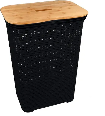Produktbild von Wäschekorb mit Deckel Rattan 65 Liter, Wäscheaufbewahrung aus Kunststoff