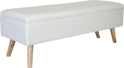 Produktbild von Relaxdays Sitzbank mit Stauraum, HxBxT: 40 x 110 x 40 cm, Leinenoptik, Holzfüße, gepolstert, Schlafzimmer, Flur, weiß