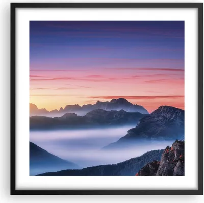Produktbild von Gerahmtes Poster - Schwarzer Rahmen - Westen Sonne Berge - 50x50 cm - Wand Bild - Wanddeko - Wandbilder - Kunstposter - Wandposter - Bilderrahmen - Bilder - Kunstdruck - P2BAC50x50-4525