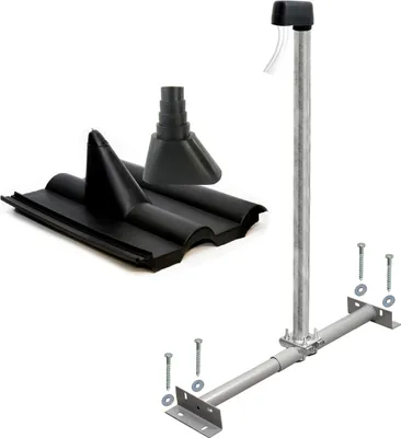 Produktbild von PremiumX BASIC TV SAT Dachsparrenhalter 100cm Mast für Satellitenantenne | Frankfurter Antennenziegel Set schwarz