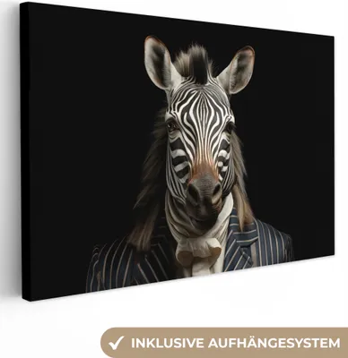 Produktbild von MuchoWow® - Leinwandbilder - Zebra - Porträt - Schwarz - Weiß - Tier, Wandbild, Wanddeko Bilder Wohnzimmer, 120x80 cm