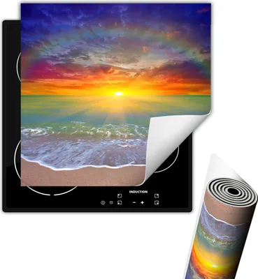 Produktbild von Herdabdeckplattee Glaskeramikkochfeld-Abdeckung 50x52 cm Anti Rutsch Matte Aufrollbar, Meer Strand