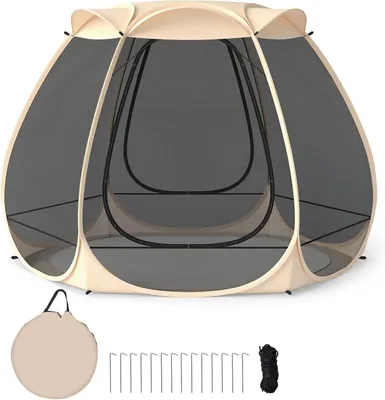 Immagine prodotto di Tenda pop-up, gazebo pieghevole con rete su tutti i lati, borsa per il trasporto e tettoia parasole, ideale per 4-6 persone, adatta come tenda da campeggio, gazebo per giardino o terrazza