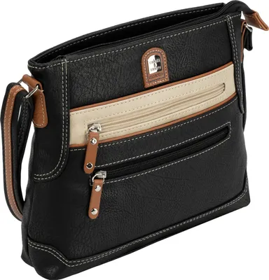 Produktbild von Damen Tasche Schultertasche Henkeltasche Handtasche Leder Optik SCHWARZ-CREAM (15100)