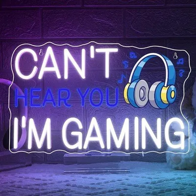 Productafbeelding van SnelShoppen - Gaming Neon Sign Can't Hear You I'm Gaming LED Verlichting voor Muurdecoratie, Headset Neon Licht voor Speelkamer, Unieke Gaming Decorat