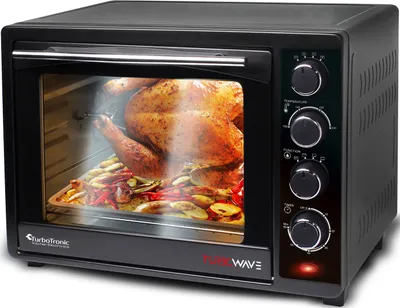 Produktbild von TurboTronic Minibackofen – EV35 – 35 l, 1600 W, Umluft, Drehspieß, Schwarz, 2 Backbleche, kompakter elektrischer Tischofen, Pizzaofen und Campingofen