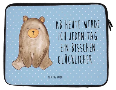 Produktbild von Mr. & Mrs. Panda Hülle Laptop Bär sitzend 20 x 28 cm - Blau Pastell - Geschenk, Laptophülle, Case, Laptoptasche, Tasche, Teddy, Sleeve