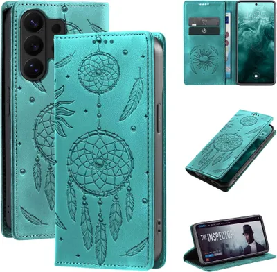 Produktbild von Handyhülle für Samsung Galaxy S26 Ultra RFID Schutz Klapphülle Case Cover Blumen Design Traumfänger Schutzhülle Farbe: Türkis