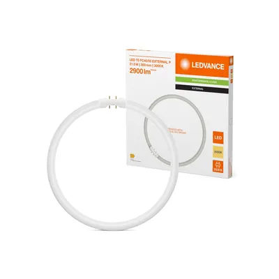 A circular LED light tube and its packaging are shown against a white background.