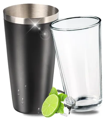 Immagine prodotto di Shaker Boston professionale con bicchiere per miscelazione 700 ml - Shaker per cocktail in acciaio inox con rivestimento antiscivolo - Accessori da bar per la casa - Nero