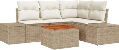 Image de Ensemble de 5 assises de jardin vidaXL, en polyrotin beige et crème
