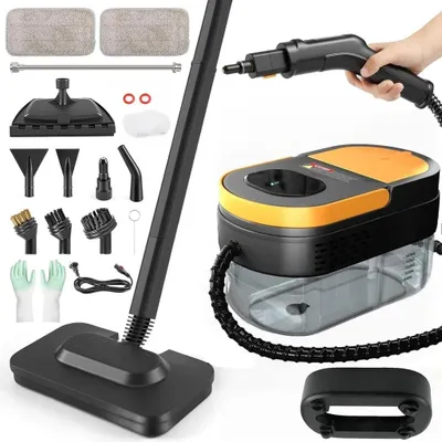 Produktbild von 2500W  Tragbarer Dampfreiniger mit Lenkrollen,1.6L Tank,3-stufig verstell-barer,10S Aufheizzeit,4 bar Dampfdruck,handdampfreinige mit 15 Zubehörteilen