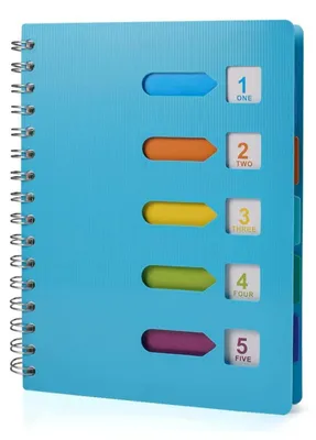 Image de Cahier A5 avec intercalaires, reliure spirale, papier ligné, 5 séparateurs de couleurs