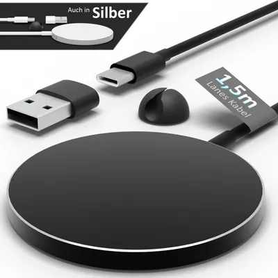 Produktbild von MagSafe 15w Wireless Charger - für Apple iPhone 15 14 13 12 11 Pro Max - Magnetic MagPad induktives 1,5m USB C Ladekabel  Farbe: Shadow Black