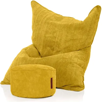 Produktbild von Green Bean® XXL Sitzsack 140x180 cm mit Hocker – Riesensitzsack aus weichem Cord Stoff – inkl. Fußhocker 45x25 cm – gefüllt mit EPS Perlen – Lounge Sitzsack für Erwachsene, Gaming, Relax, Wohnzimmer