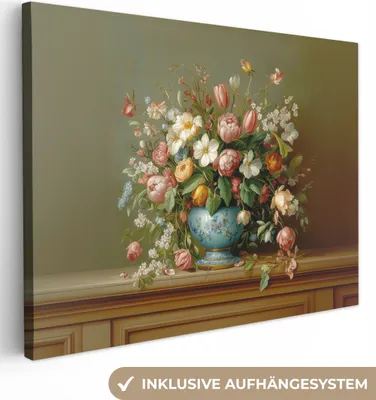 Produktbild von Leinwand Bilder 40x30 cm - Blumen - Vase - Klassisch, Wandbilder, Wanddeko Wohnzimmer, Bild