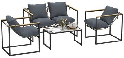Produktbild von Outsunny Stahl Gartenmöbel Set 4 Personen Balkonmöbel-Set mit 2er Sofa Grau