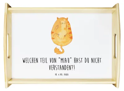 Produktbild von Mr. & Mrs. Panda Tablett Katze Mittelfinger - Weiß - Geschenk, Cat, Deko, Mietze, holz, Kater, Cats, zum servieren, Dekotablett, Katzen, betttablett