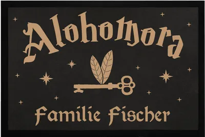 Produktbild von Fußmatte mit Namen Alohomora fliegender Schlüssel personalisierte Tümatte Familie rutschfest & waschbar SpecialMe® weiß 60x40cm
