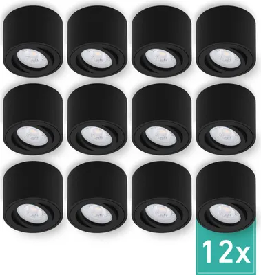 Produktbild von 12er Set Oktaplex Aufbaustrahler Alu flach & schwenkbar 3-Step dimmbar inkl. LED Modul 3000K warmweiß - Aufbauspot schwarz