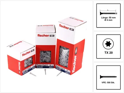 Produktbild von Fischer Spanplattenschraube 4,0x50 PowerFast FPF II CTF BC, Senkkopf, Innenstern TX, Vollgewinde