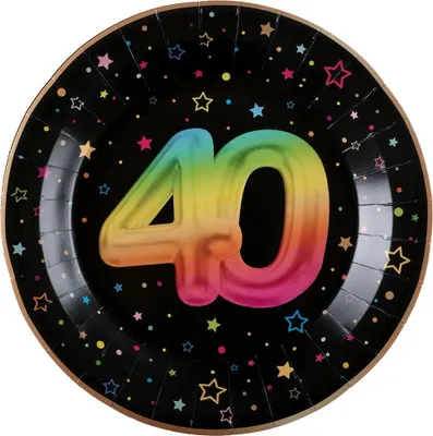 Produktbild von 6 Papp-Teller Geburtstag 40 schwarz bunt