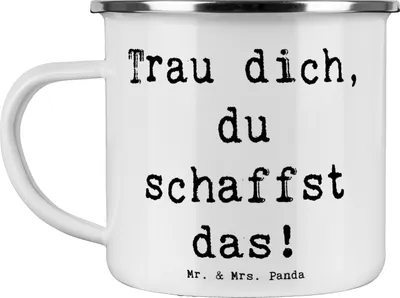 Produktbild von Mr. & Mrs. Panda Pott Spruch Angst überwinden - Weiß - Geschenk, Freude, Vertrauem, Fantasie, Freiheit, Teetasse, Emaille Tasse, Zuversicht, Lebenshilfe, Trost, Stärke