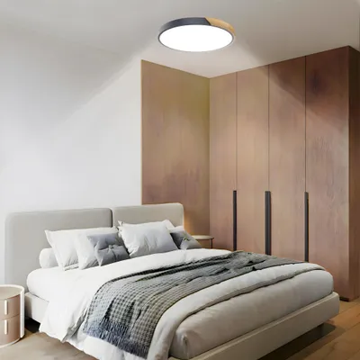 Produktbild von FIVMEN 48W Deckenlampe LED Holz Deckenleuchte Kaltweiß Lampe Decke Modern Lampe Φ30x5cm für Schlafzimmer Wohnzimmer, Badezimmer,Küche,Büro, Grau