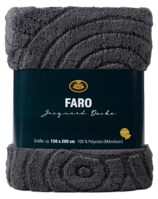 Produktbild von GÖZZE Jacquard Decke Faro kuschelige Mikrofaser-Wohndecke mit dekorativer Banderole und 3D-Struktur Anthrazit 150 x 200 cm