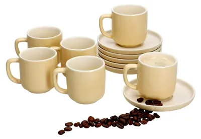 Produktbild von 6-teiliges Set Jasper Espressotassen mit Untertassen Vanille für 6 Personen aus Steingut für Frühstück und Kaffee