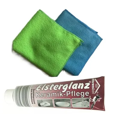 Produktbild von Elsterglanz Keramik Waschbecken Bad Fliesen Pflege 150ml und 2 Microfasertücher