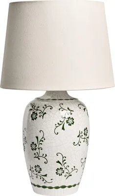Produktbild von BELIANI Tischlampe Weiß Keramik mit Kunstleinen Stoffschirm Florales Motiv Blumen Muster Craquelé Effekt Wohnzimmer Schlafzimmer Flur