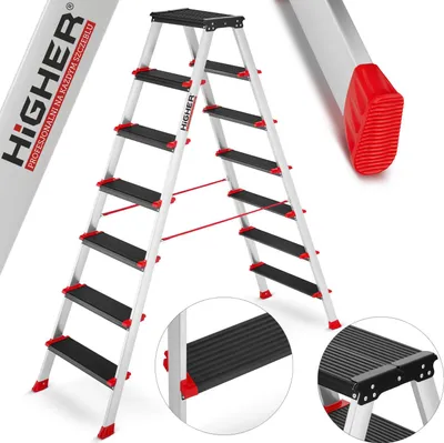Zdjęcie produktu dla Drabina aluminiowa profesjonalna dwustronna składana HIGHER 2x7 - 3,76 m