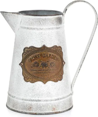 Produktbild von Deko Blech Kanne Metallblumenvase mit Griff und Ausgießer Vintage Retro Dekoration Shabby
