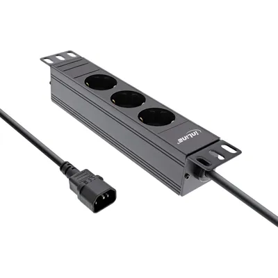 Image de InLine® 16421I InLine® 10" Multiprise, 3x contact de protection, prise C14, sans interrupteur, 2m, noir