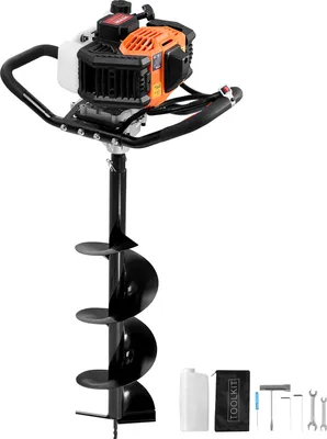 Obrázok produktu pre VEVOR šnek s benzínovým motorom, 43 CC, 1250 W, benzínový šnek s 8-palcovými vrtákmi, rýľ na diery pre stĺpikové ploty pre poľnohospodárske pozemky, záhradné rastliny, oranžová+čierna