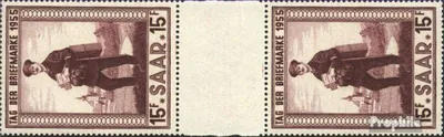 Produktbild von Briefmarken Saarland 1955 Mi 361 Zwischenstegpaar (kompl.Ausgabe) postfrisch Tag der Briefmarke