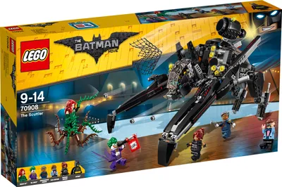 Produktbild von LEGO Batman Movie Scuttler 70908 Konstruktionsspielzeug, Maße Scuttler: 22 cm H, 25 cm B, 27 cm L (eingefahren), 38 cm L (ausgefahren); Rankenmonster: 5 cm H, 11 cm B, 11 cm T, mit Netzwerfer, sechs Shootern, ausfahrbaren Armen, aufklappbarem Minifiguren-Cockpit, verstecktem Raketenrucksack und beweglichen Gelenken, inklusive sechs Minifiguren: Batman, Joker, Poison Ivy, Commissioner Gordon, Barbara Gordon und Dick Grayson, für Kinder ab 9 Jahren