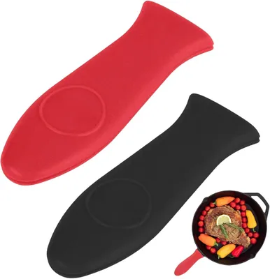 Produktbild von Stück Silikon-Heißgriffhalterung, Silikon-Topfgriff, rutschfeste Schutzhüllen für Bratpfannen und Backöfen (Schwarz und Rot)