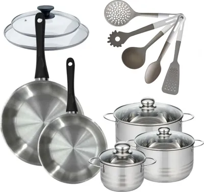 Image de Batterie de cuisine Généva Brillant Vario avec 3 faitouts et 2 poêles 7 ustensiles avec couvercles Fackelmann Généva Brillant Vario avec couvercles