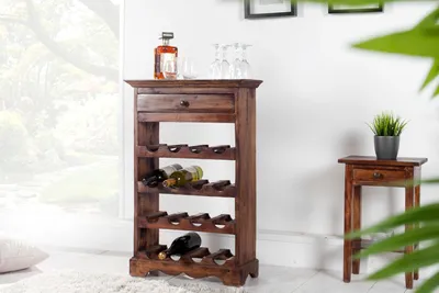 Obrázek produktu pro Stojan na víno dřevo mahagon 55 x 85 x 23 cm se zásuvkou Vinotéka Držák na lahve