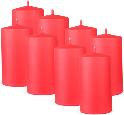 Produktbild von HS Candle Stumpenkerzen 8er Pack "Rot", Größe Ø7 x 12 cm, Wachskerzen lange Brenndauer bis zu 35 Std. - unparfümierte Säulenkerzen - viele Farben/Größen