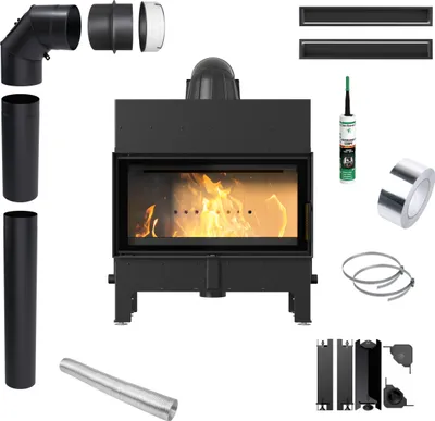 Immagine prodotto di Caminetto ad aria KRATKI FLOKI 10kW Ø200 nero set di montaggio di chiusura