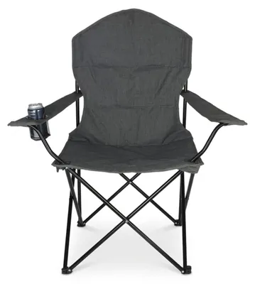 Produktbild von Relaxdays Campingstuhl, klappbar, Armlehnen, Getränkehalter, Tragetasche, HxBxT: 106x90x45 cm, 100 kg, Klappstuhl, grau
