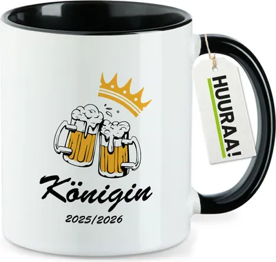 Produktbild von Huuraa Kaffeetasse Königin 2025/26 Schützenfest 330ml Schwarz Keramik Kaffeebecher Geschenkidee