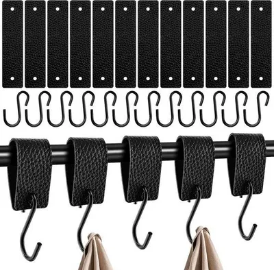 Immagine prodotto di 12 ganci in acciaio inossidabile con laccio in pelle, resistenti, 12,5 x 3 cm, per indumenti