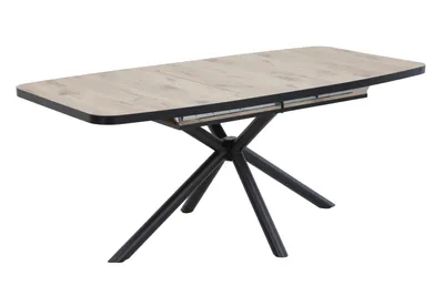 Produktbild von Hela Tische, Esstisch Tokio, Nachbildung Viking Oak, 36mm starke Tischplatte melaminbeschichtet, Ausziehbar 140-180cm, Metallgestell Rundrohr sternförmig