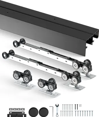 Immagine prodotto di Set di binari per porte scorrevoli VEVOR 2438 mm, doppio binario in lega di alluminio, adatto alla larghezza della porta 1232 mm x 2, portata accessori per porte scorrevoli 68 kg