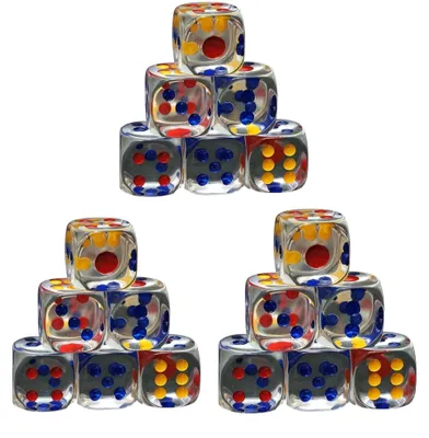 Immagine prodotto di Set Topolenashop con 18 dadi colorati da 15 mm – 6 facce classiche per giochi da tavolo