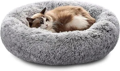 Produktbild von Famanu Hundebett Katzenbett - 50 cm - Waschbar - Plüsch - Donut Grau